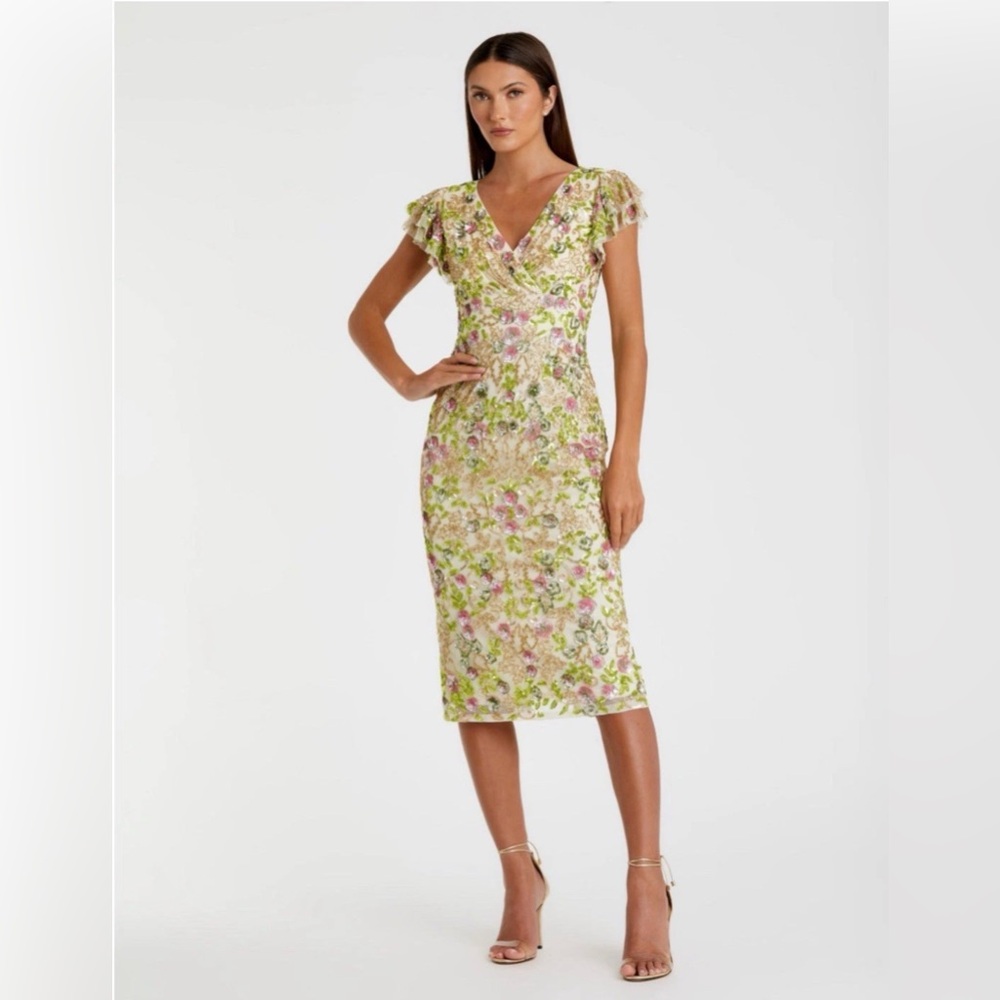 Mac Duggal Floral Lace Sheath Dress in Light Multi Color Size 2